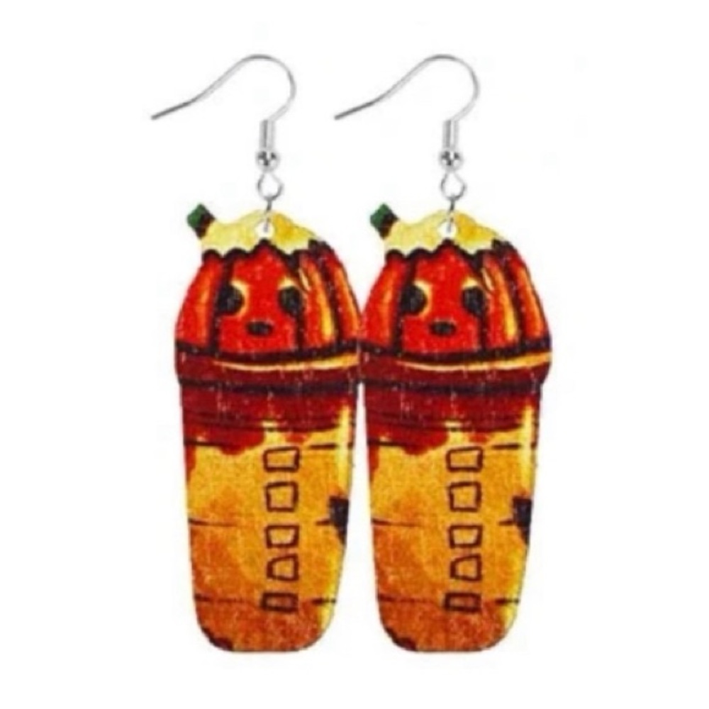 NEW! Pumpkin Spice Iced Latte Wood Statement Earrings
